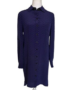 Diane Von Furstenberg Women’s Silk Shirt Dress Purple Black Button Front Size 2